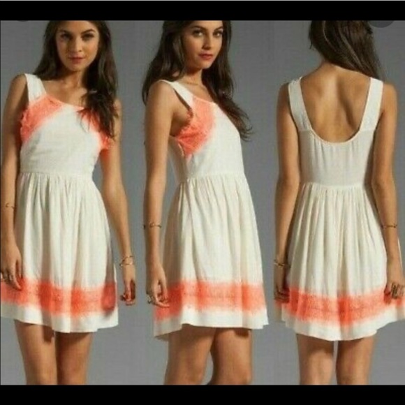 Free People Georgia Cream and Coral Neon Lace Dress - Picture 3 of 8